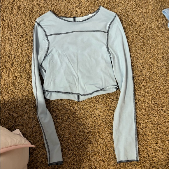 Long sleeve blue with black stitching cropped top from PacSun - Picture 1 of 2
